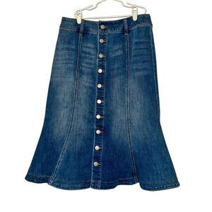 New York & Co women’s denim jean button down panel modest skirt sz 10 stretch